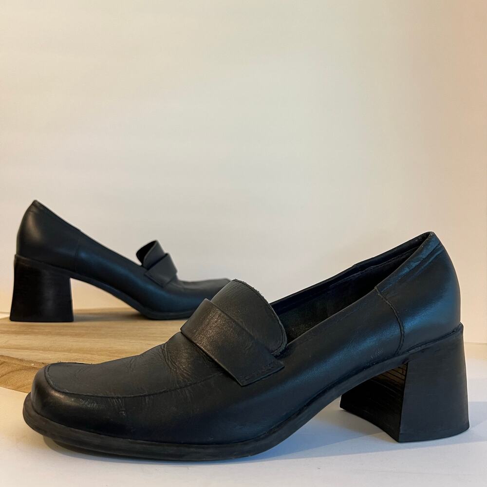 Westies Blue Genuine Leather Square Toe Brazil Made Chunky Heel Loafer Size 9.5